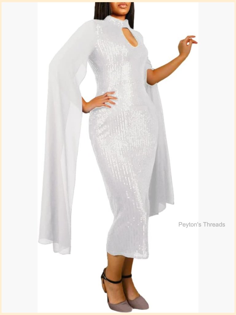 Long Sleeve Round Neck Patchwork Bodycon Midi Dress Flare Sleeve